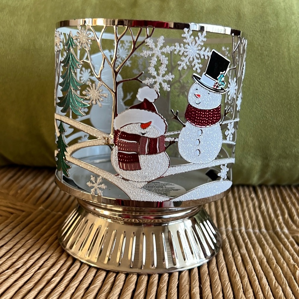Bath and Bodyworks Metal Candle Holder - Snowmen- NWT